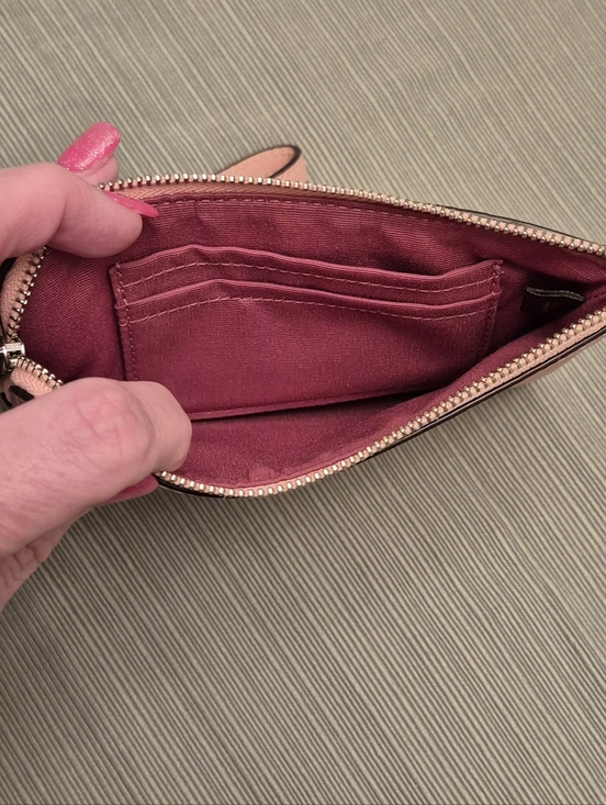 COACH Pink Floral Perforated Leather Wristlet Card Slots EUC - Picture 3 of 4
